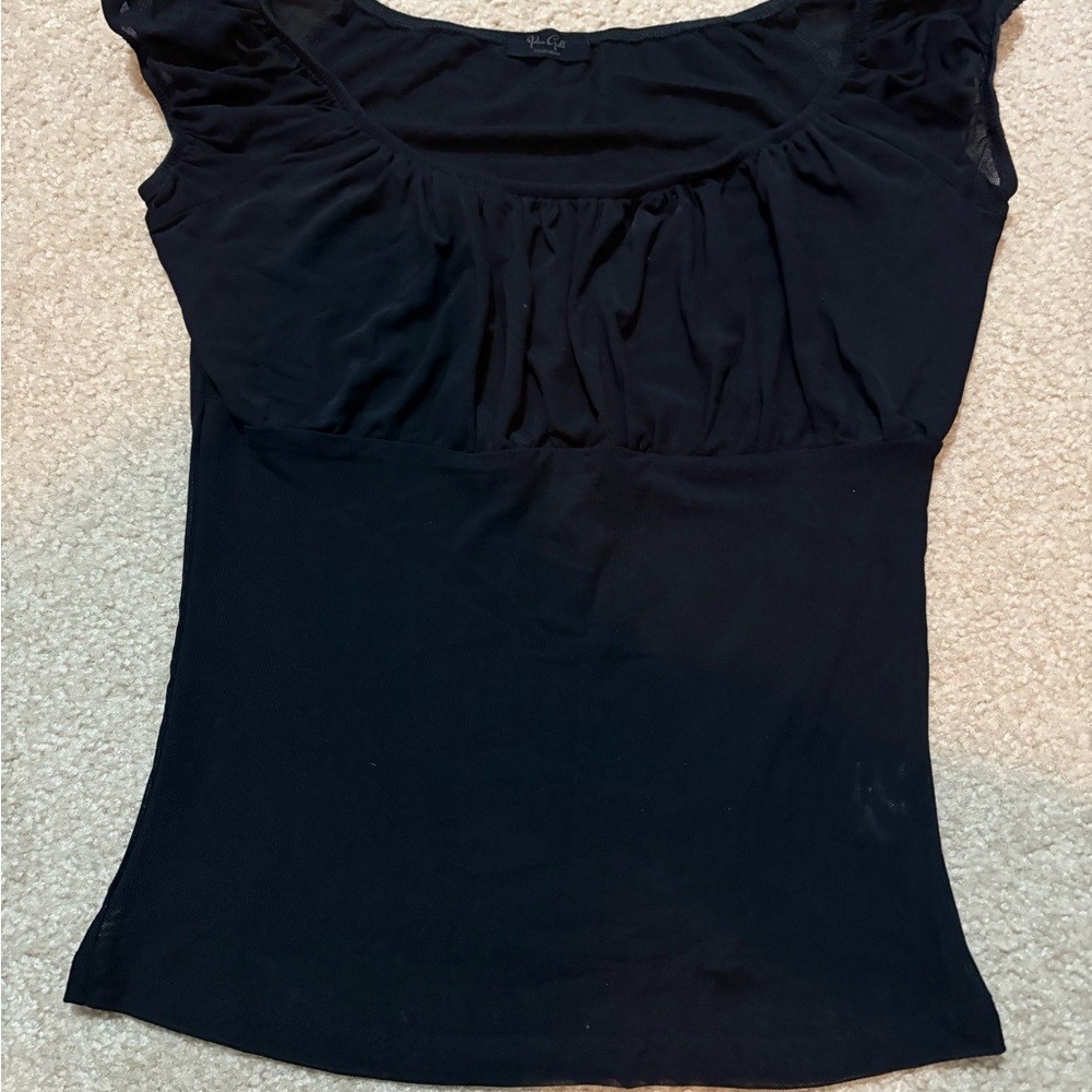Brandy Melville Black Ruched Cap Sleeve Blouse